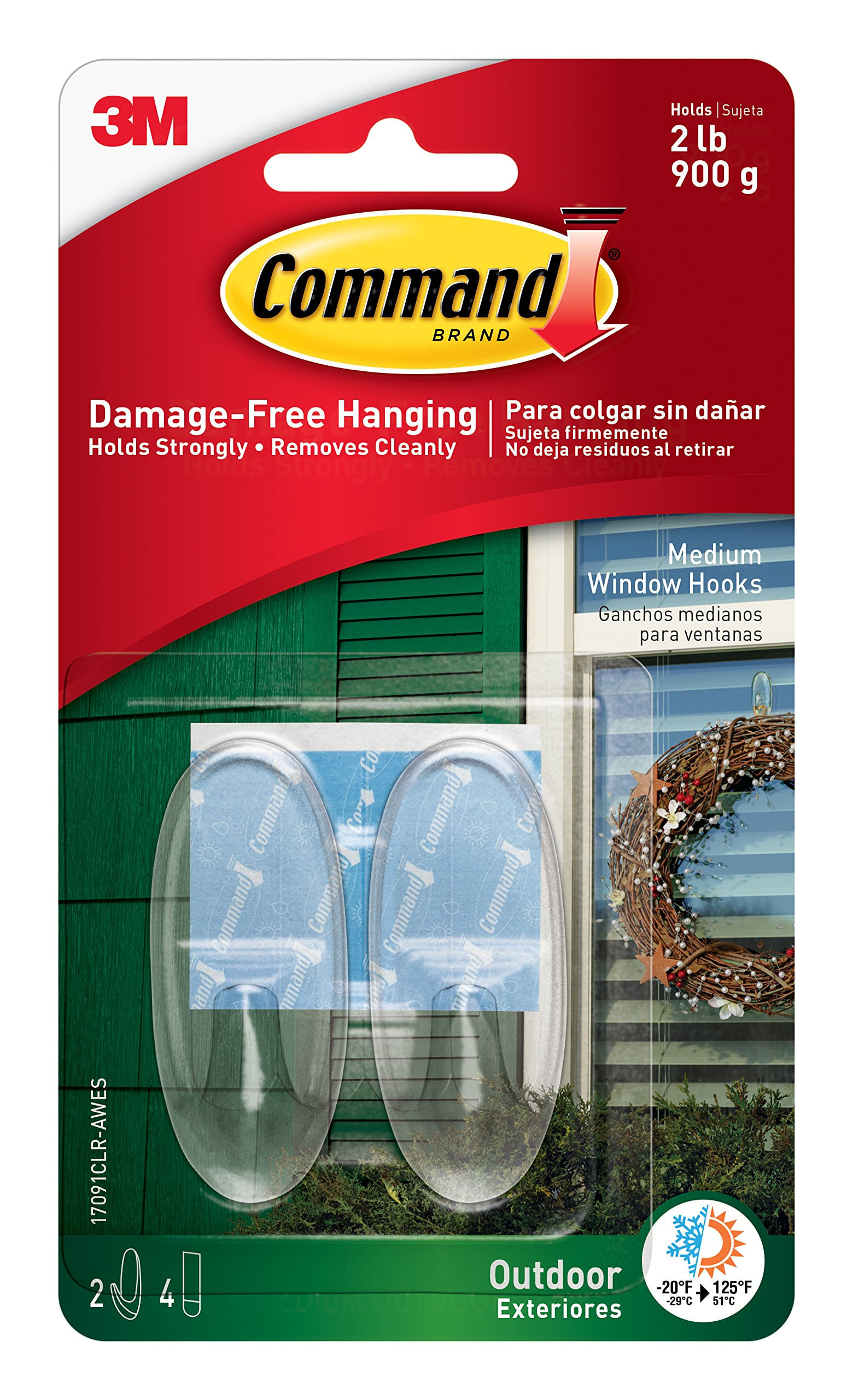 Ganchos De Armazenamento Command Medium Outdoor Window Clear 0,9 Kg