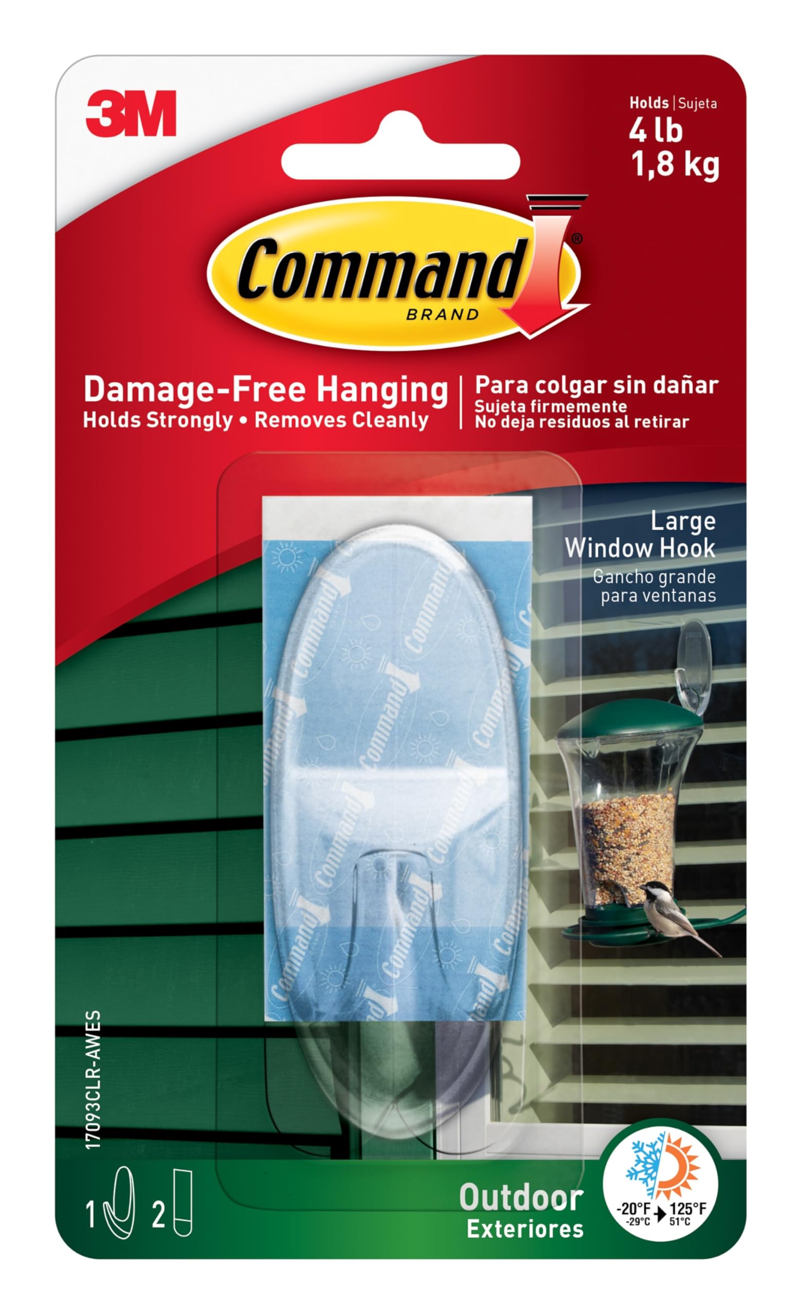 Storage Hook Command Outdoor Large Clear, Resistente Às Intempéries 1,8