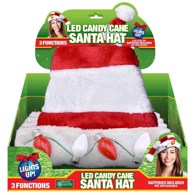 Chapéu De Pelúcia Led Candy Cane Santa Magic Seasons