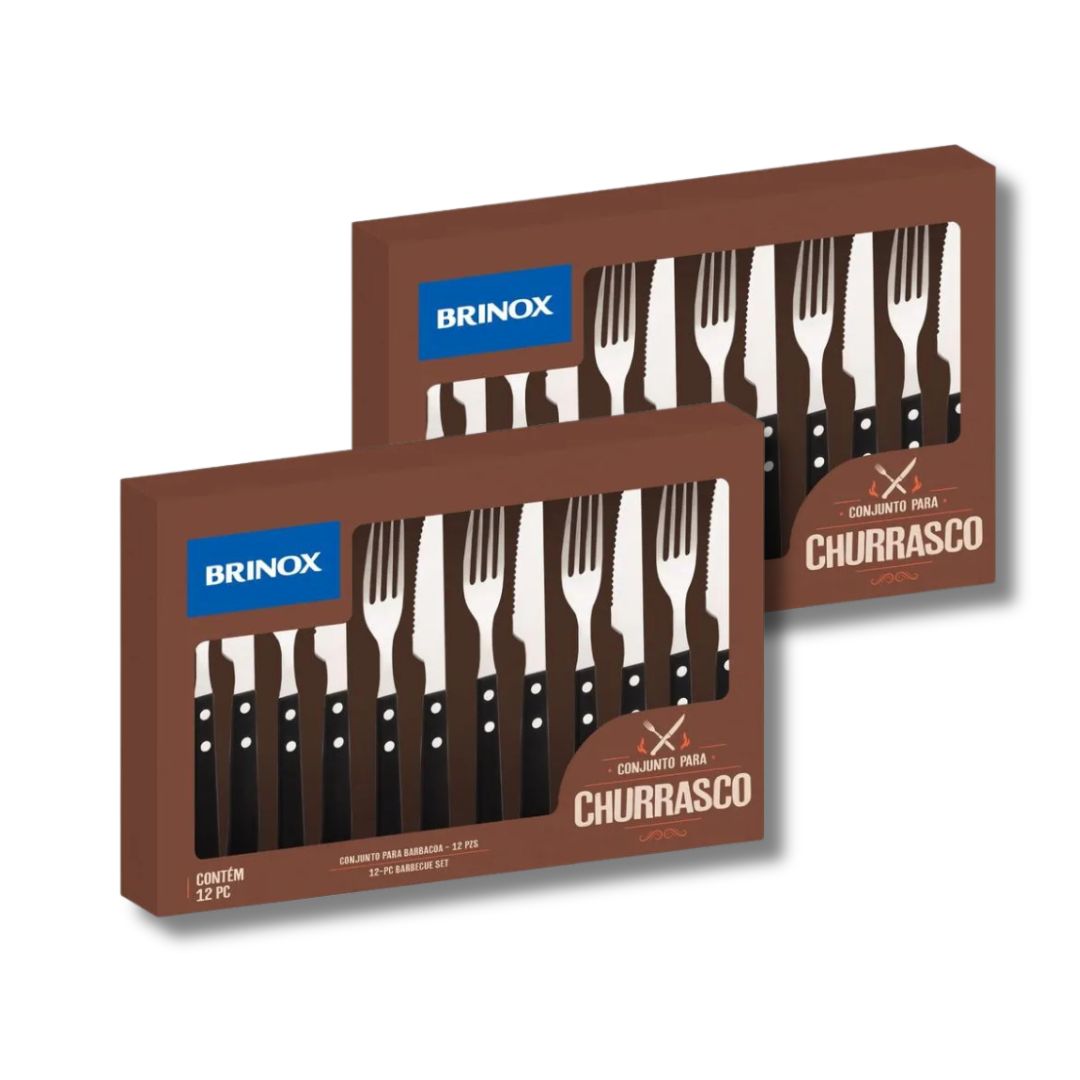 Kit Conjunto de Talheres Churrasco 24 Peças Brinox Preto 2554-109