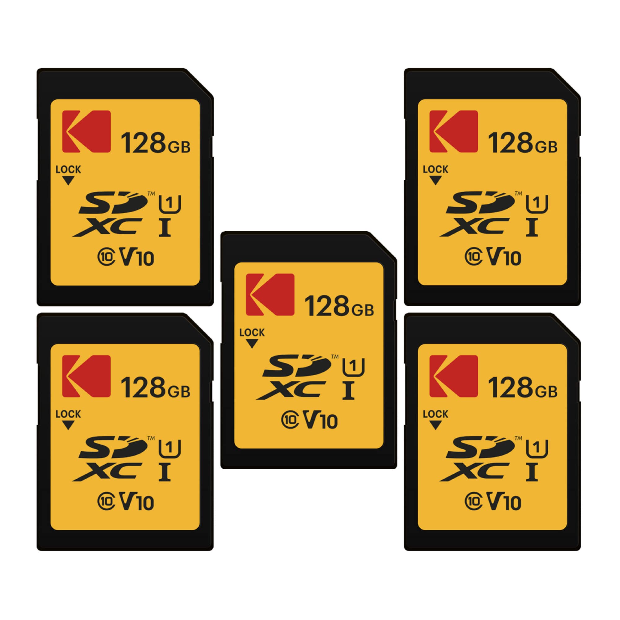 Cartão De Memória Kodak 128gb Sd Class 10 Uhs-i U1 V10, Pacote Com 5