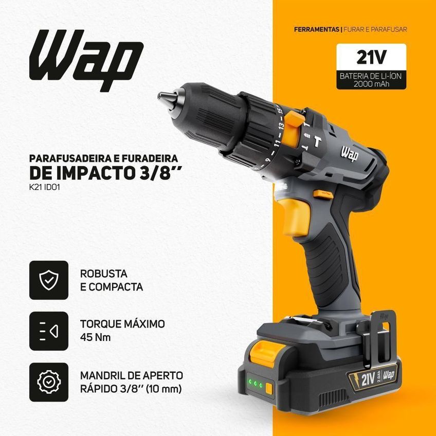 Parafusadeira E Furadeira De Impacto 21v Wap K21 Id01 - imagem 4