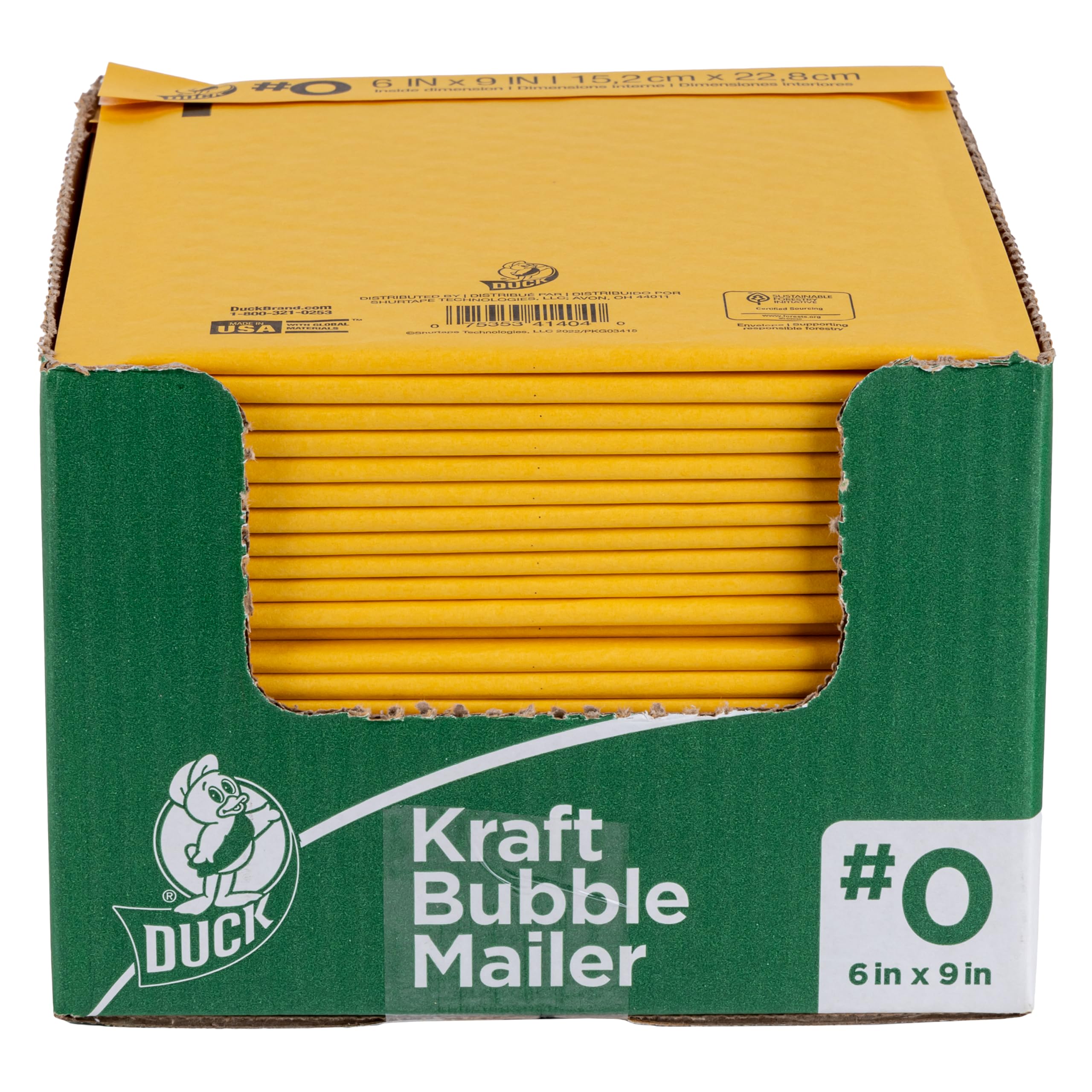 Bubble Mailer Duck Brand #0 Kraft 6x9 Polegadas, Pacote Com 25