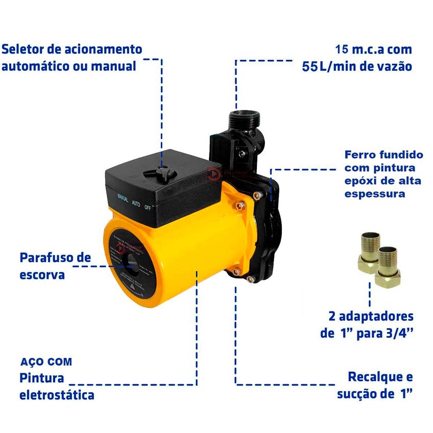 Bomba Pressurizadora 15mca 300w 3300 L/h Para 4 Pontos Agua Fria E Quente 110v - Torneira, Ducha E Chuveiro - imagem 3