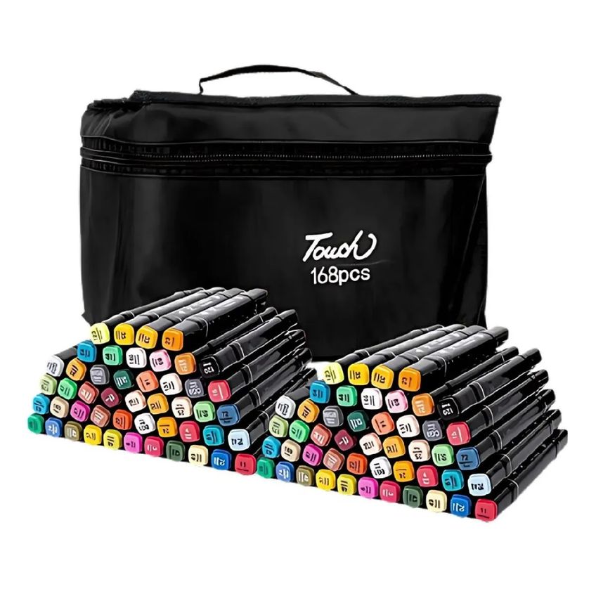 Conjunto De Canetas Marcador Permanente Ponta Dupla 168 Cores Touch P/ Desenho E Caderno E Livro De Colorir E Pintar - imagem 3