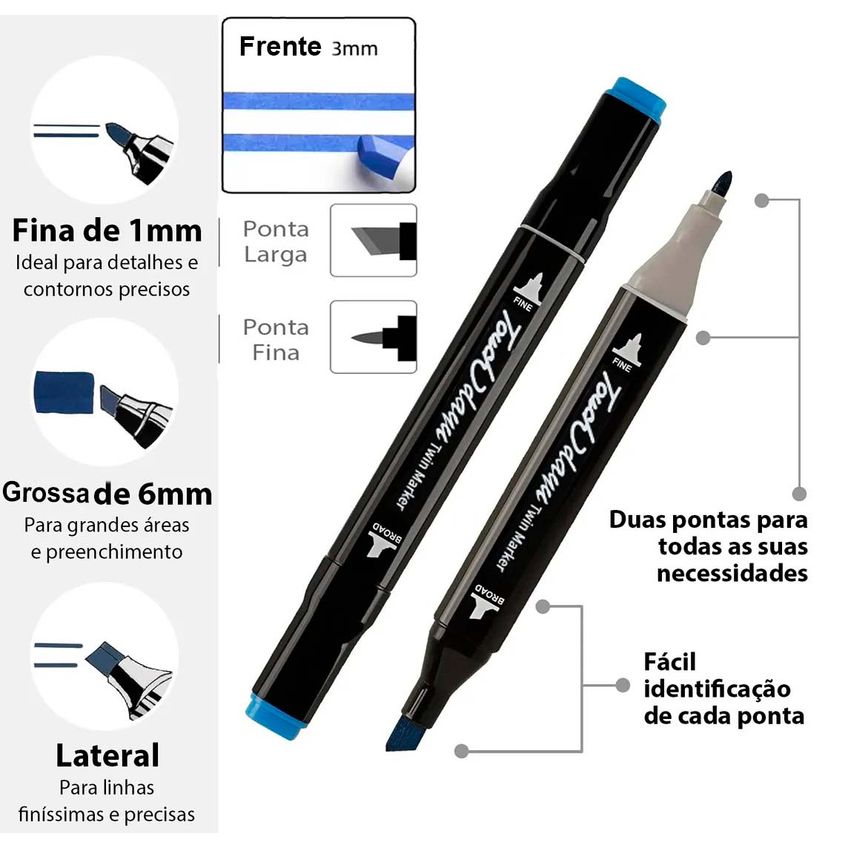 Conjunto De Canetas Marcador Permanente Ponta Dupla 168 Cores Touch P/ Desenho E Caderno E Livro De Colorir E Pintar - imagem 4