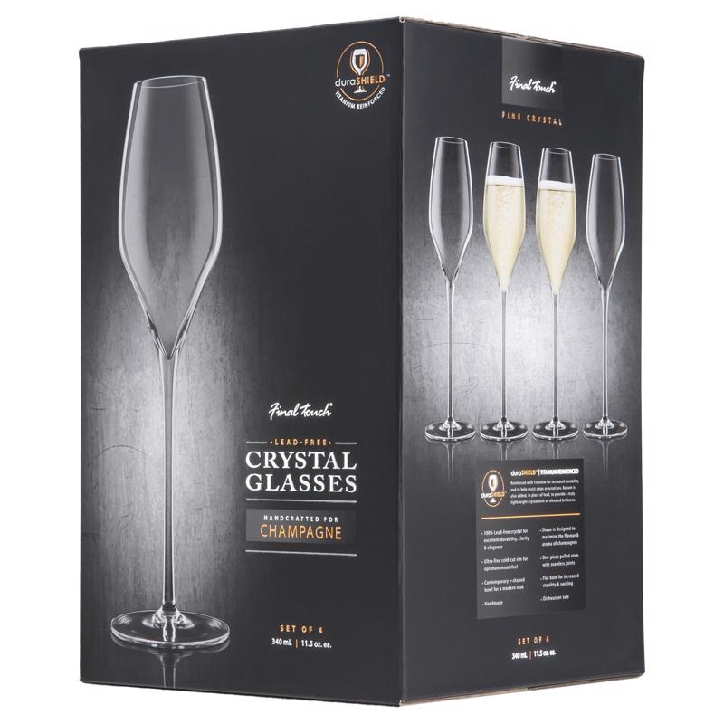 Taças De Champanhe Final Touch Clear Crystal 340ml, Pacote Com 4