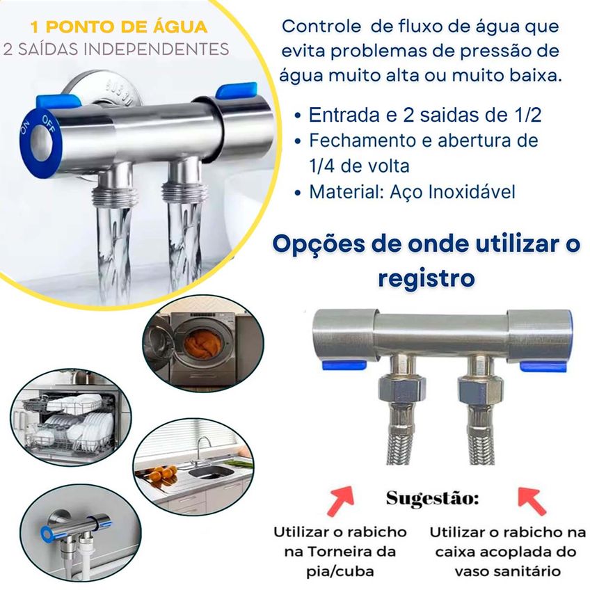 Kit Ducha Higienica Com Registro Saída Dupla 1/2 Luxo Metal Aço Inox Chuveirinho Duchinha E Mangueira 1,50m - imagem 3