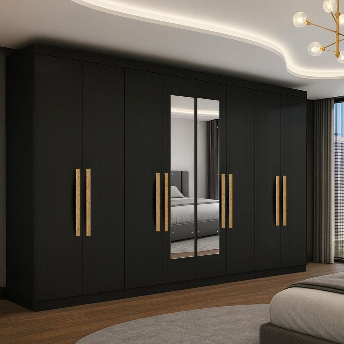 Guarda-roupa 8 Portas Mdp Com Puxadores Mdf 50 Esp Paris Preto