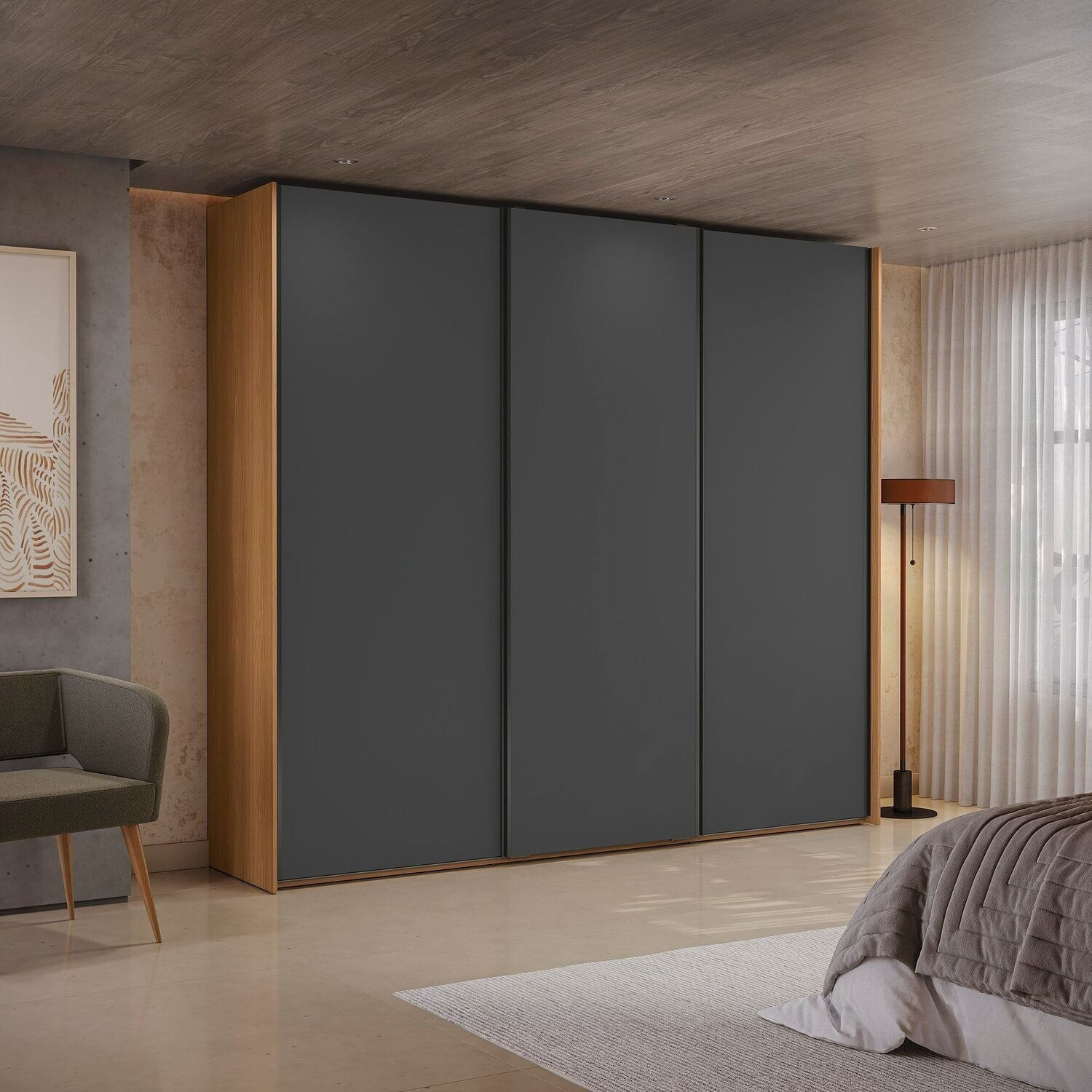 Guarda-roupa Casal 3 Portas De Correr E 4 Gavetas Elegance Canela/grafite