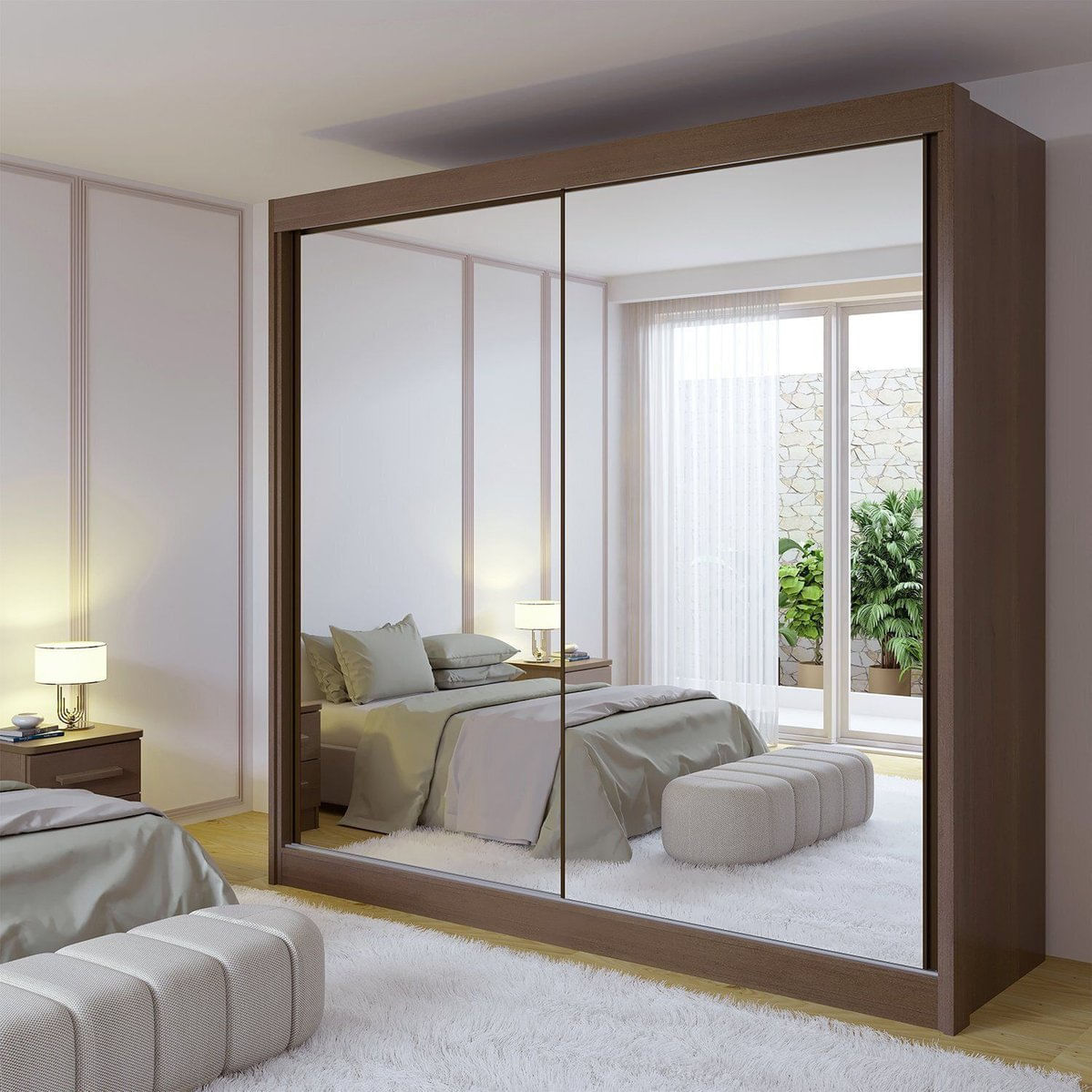 Guarda-roupa Casal 100% Mdf 2 Portas Com Espelho 6 Gavetas California Castanho