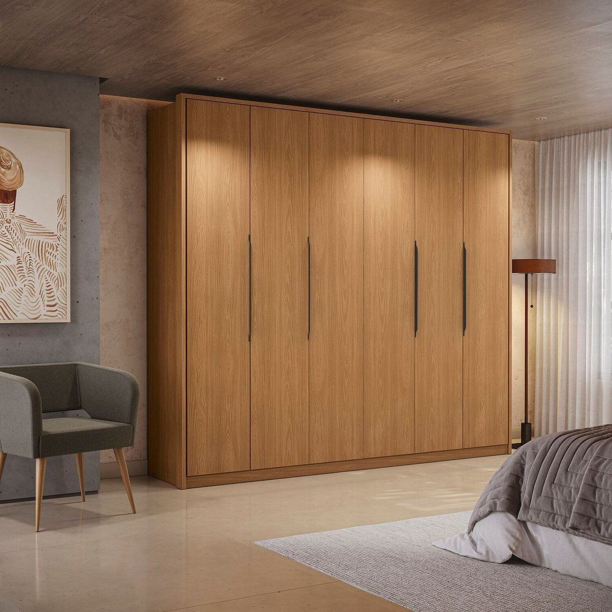 Guarda-roupa 6 Portas E 4 Gavetas Dormitorio Open Canela