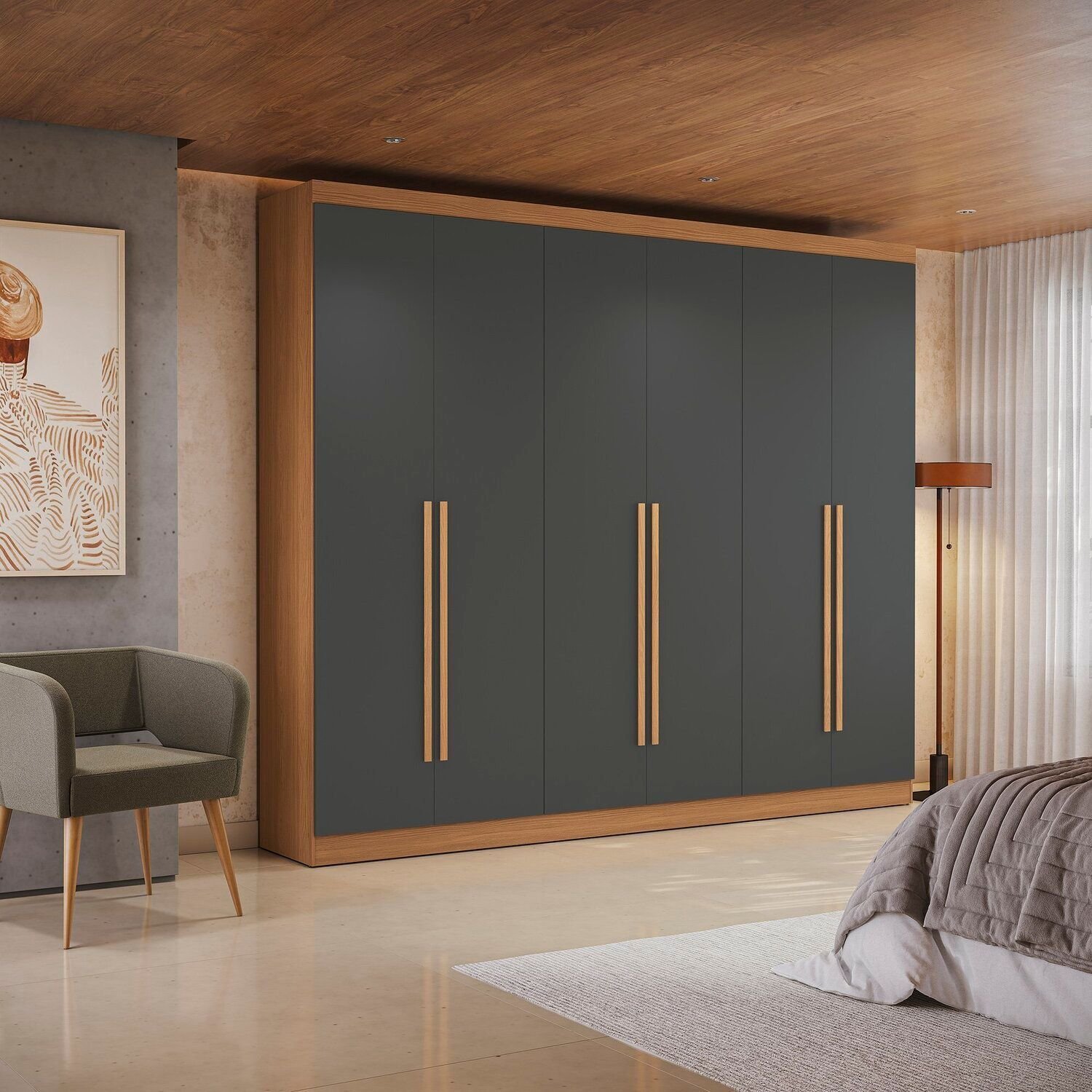 Guarda-roupa Casal 6 Portas E 3 Gavetas Bigger Prime Canela/grafite