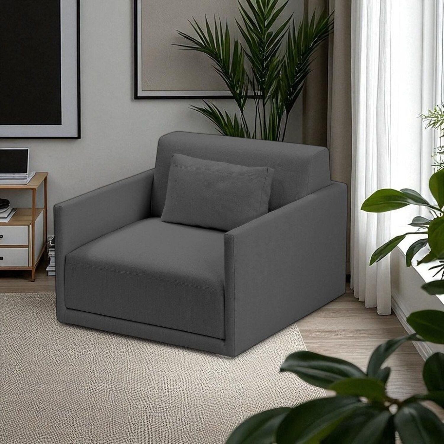 Poltrona 1 Lugar Revestimento Em Sarja Cinza Médio