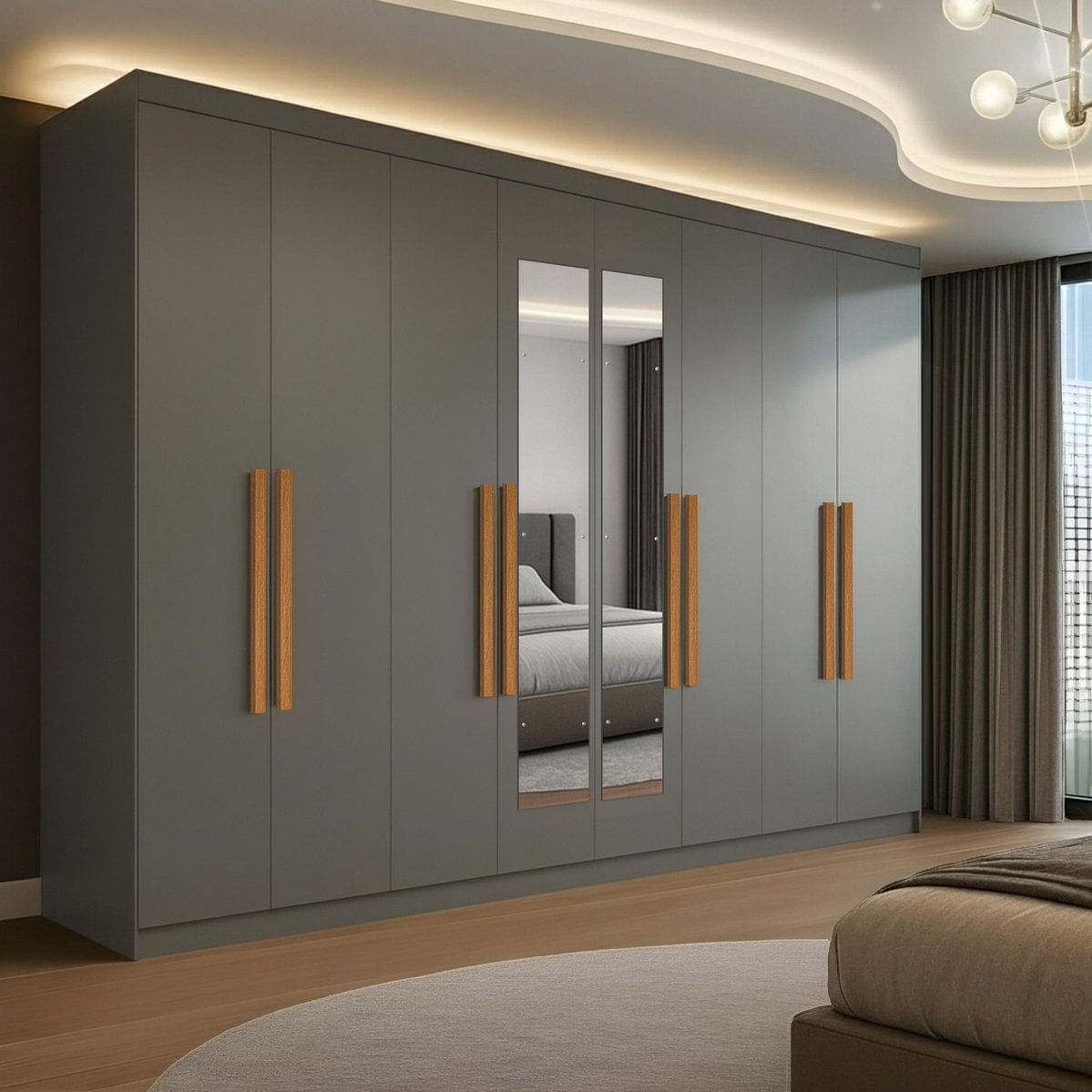 Guarda-roupa 8 Portas Mdp Com Puxadores Mdf 50 E Espelho Paris Onix