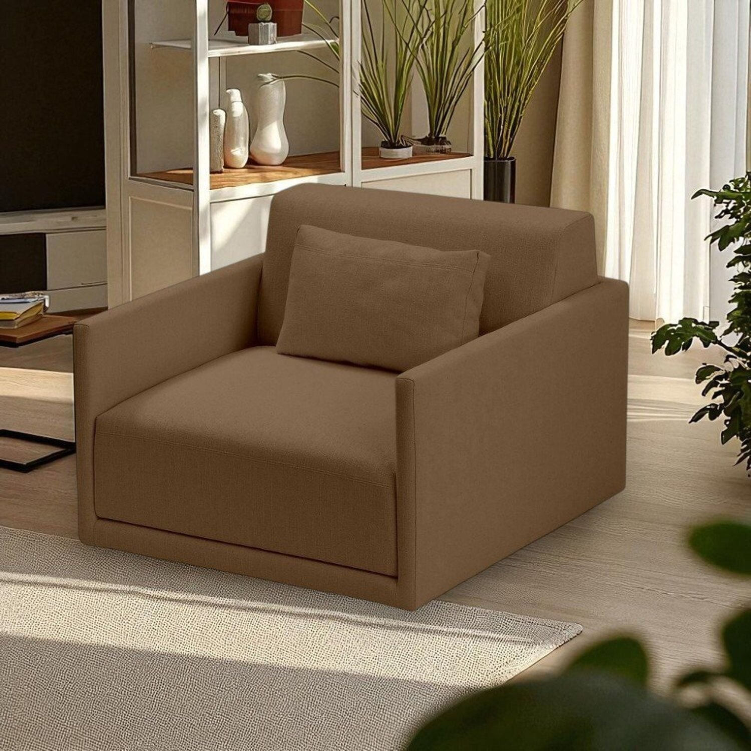 Poltrona 1 Lugar Revestimento Em Sarja Marrom