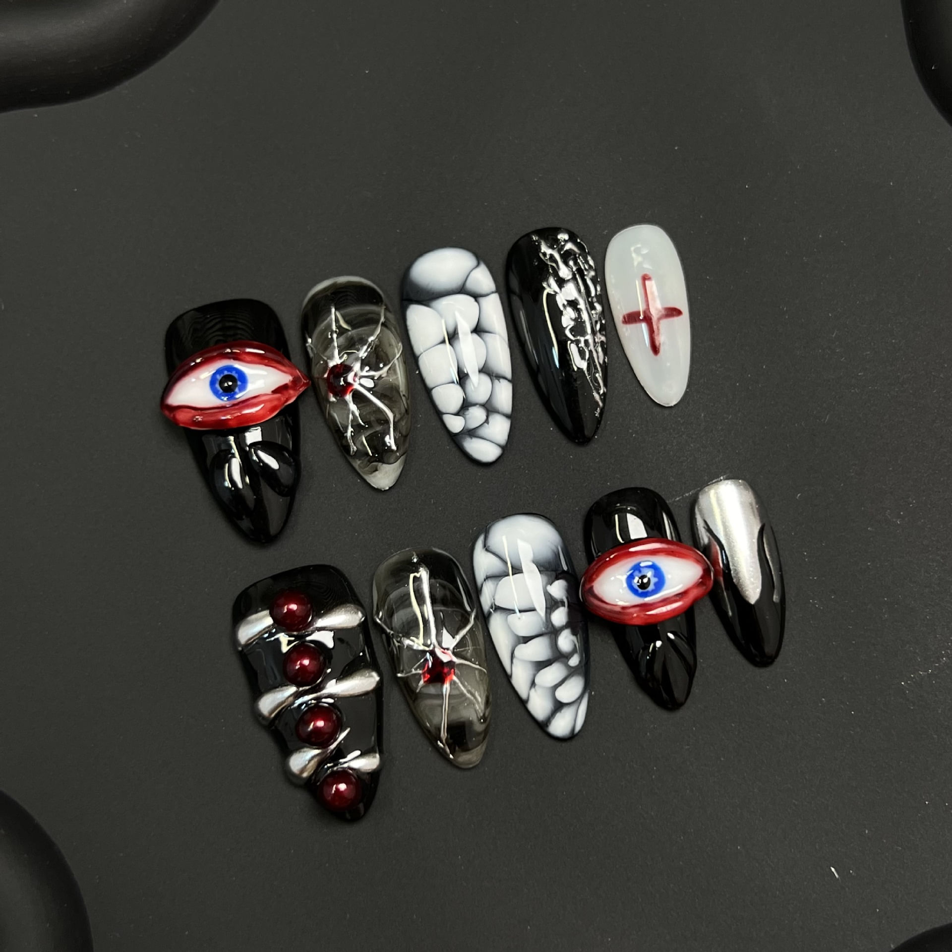 Conjunto De Web Design Press On Nails Halloween Spider Com Ferramentas