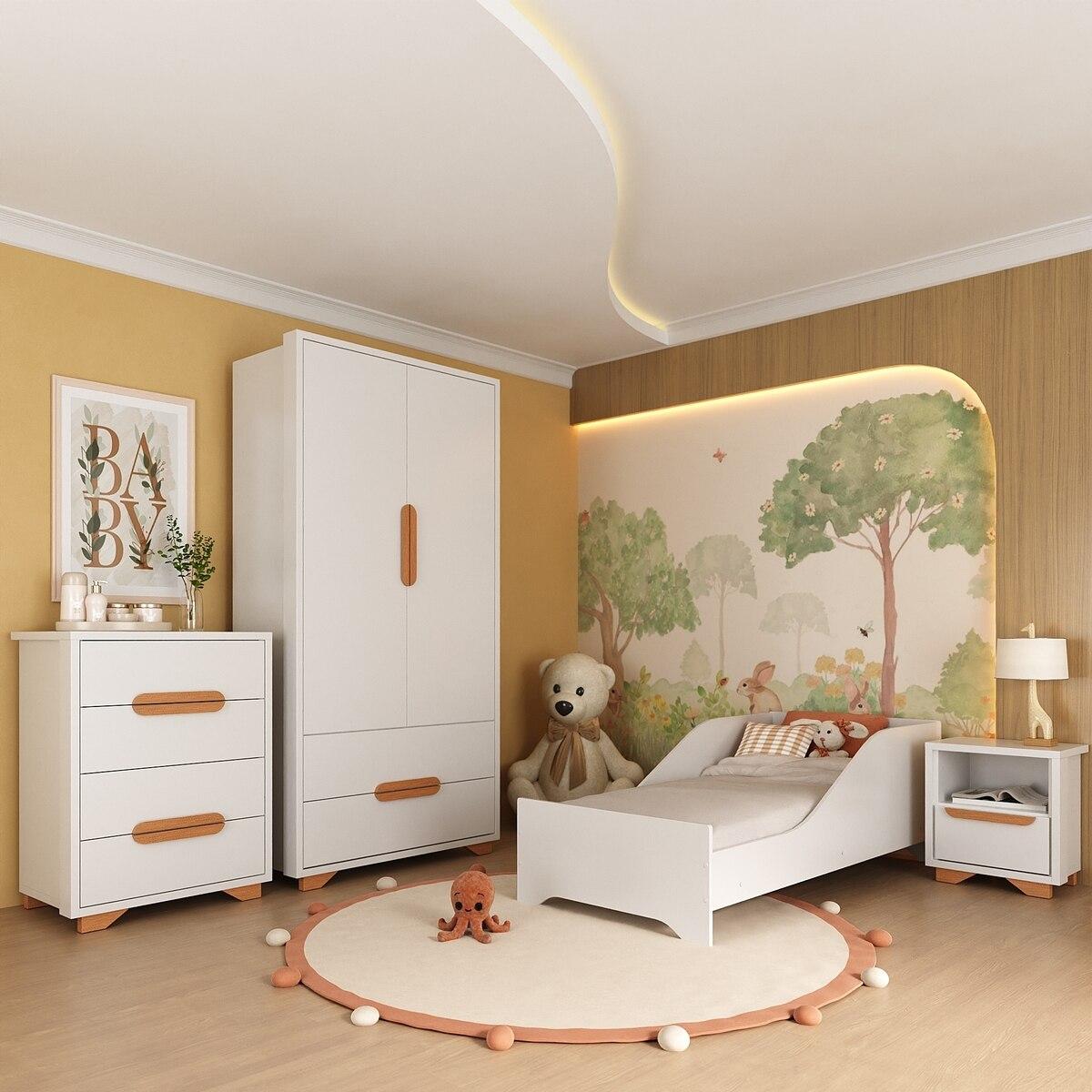 Quarto Infantil Completo Com Minicama Para Colchão 150x70cm Multimóveis Mp4401 Branco/natural