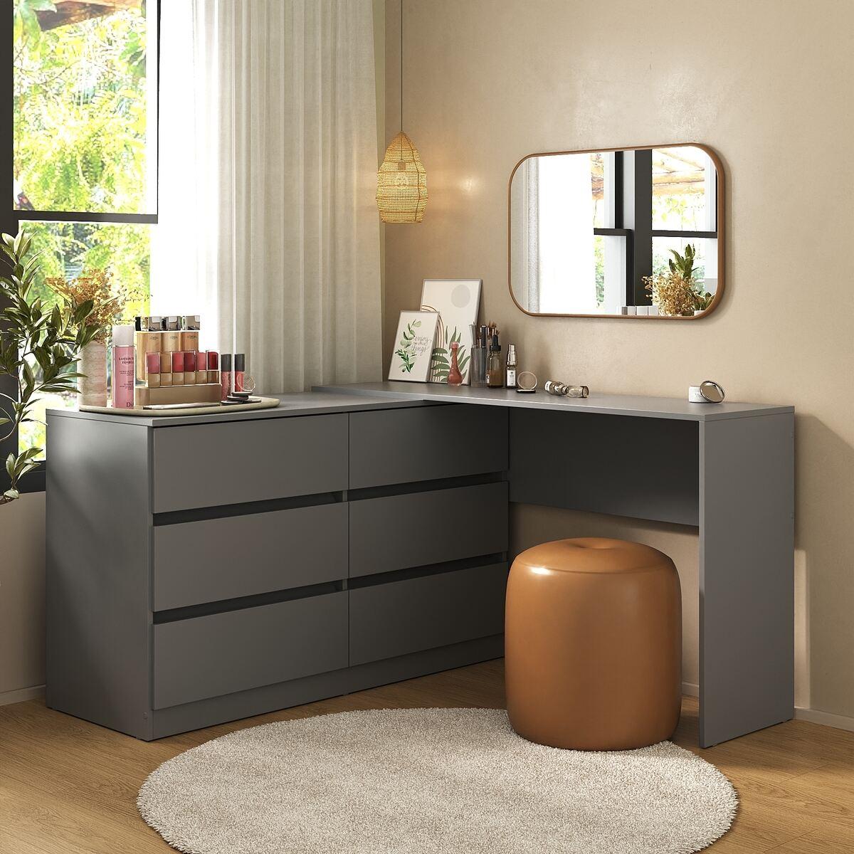 Penteadeira De Canto 120cm 6 Gavetas Flex Multimóveis Mp4404 Grafite