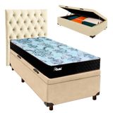 Kit Cabeceira + Cama Box Bau + Colchão Solteiro Molas Ensacadas Life Gold Paropas
