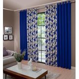 2x Cortina Estampada Para Sala/ Quarto 2,70 X 4,50 Cor Azu