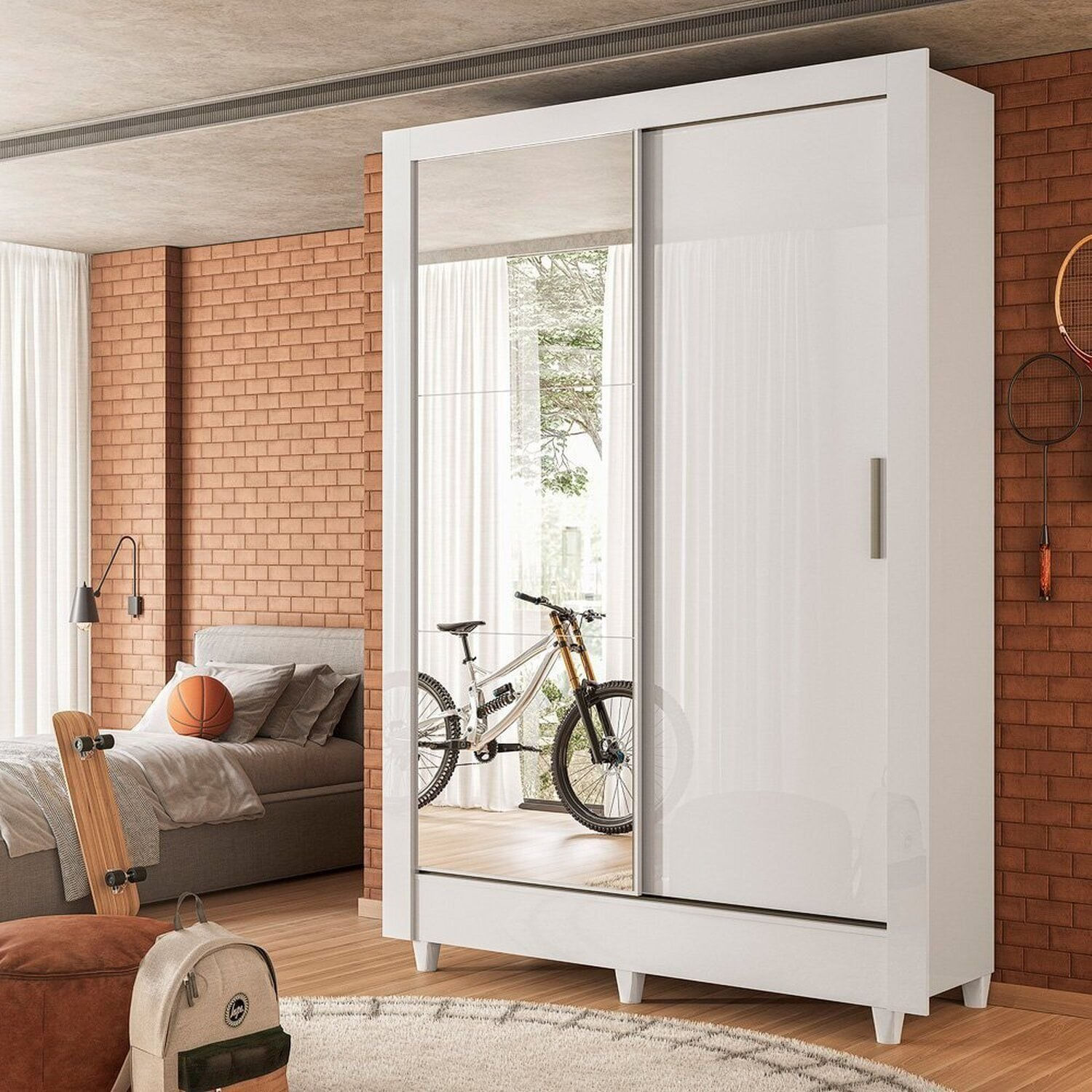 Guarda-roupa 2 Portas De Correr Com Espelho Roma Branco