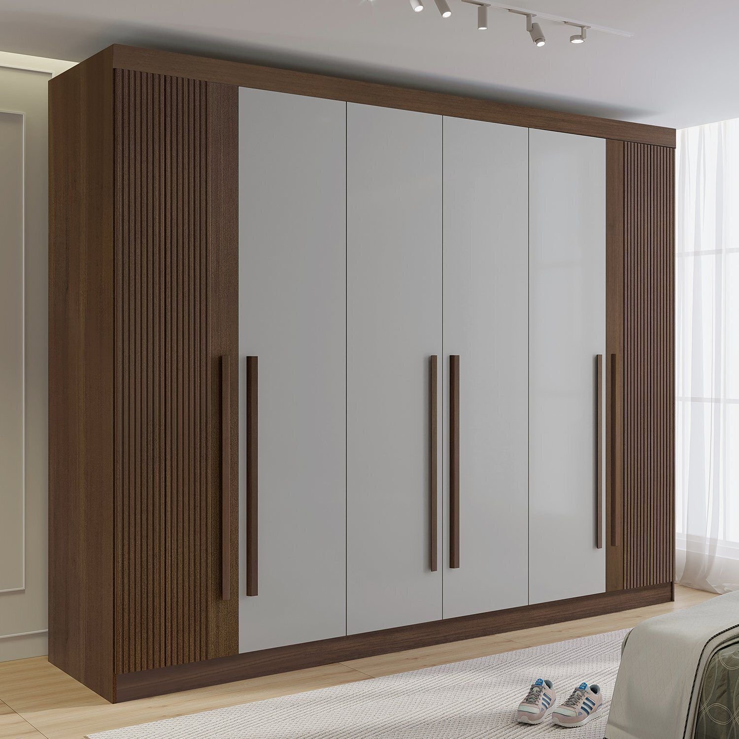 Guarda-roupa Casal Ripado 100% Mdf 6 Portas 6 Gavetas Paris Plus Castanho/off White