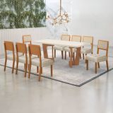 Conjunto Sala De Jantar Mesa 180cm Com 8 Cadeiras Liz Bege/cinamomo