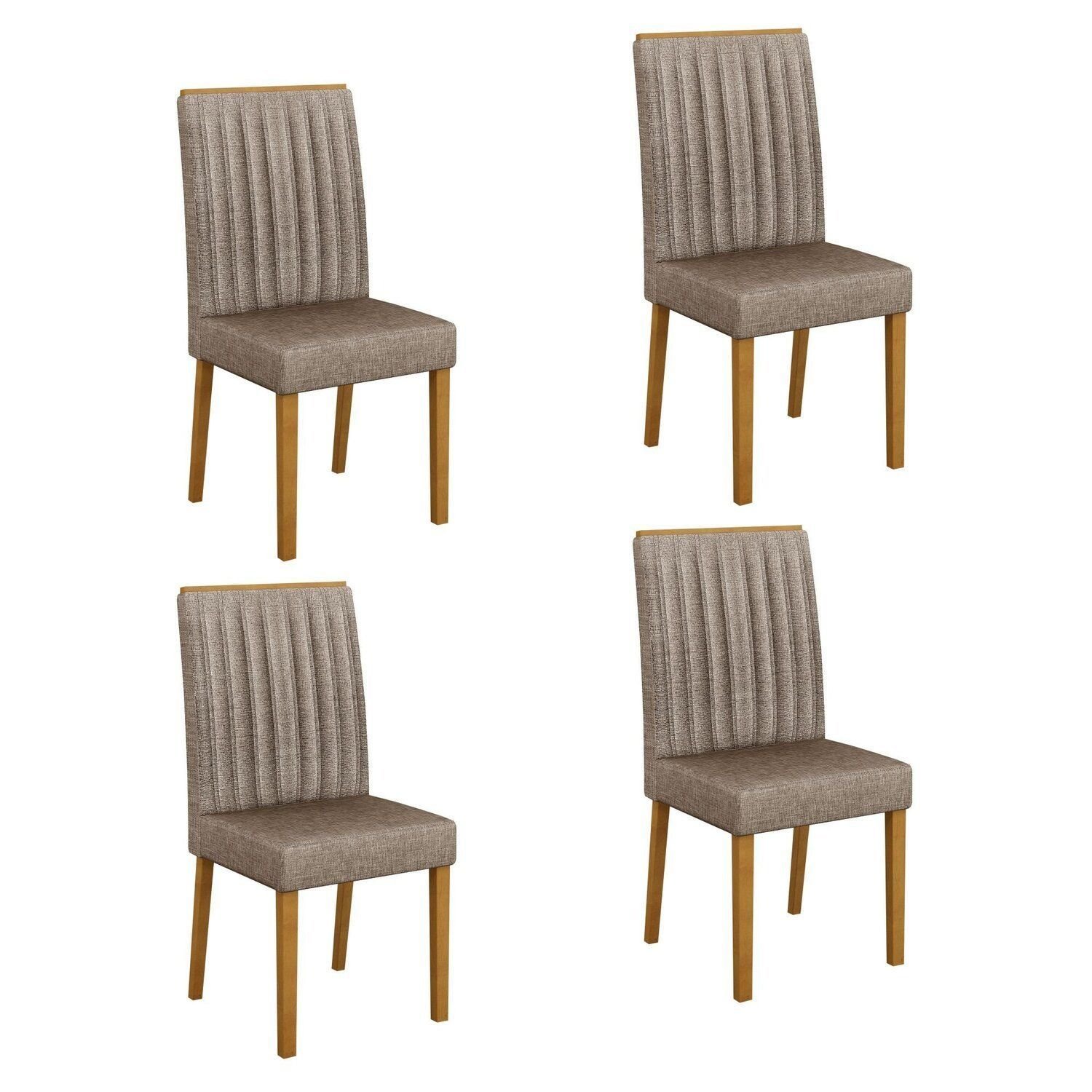 Kit 4 Cadeiras Para Sala De Jantar Pés Em Madeira Maciça Mari Bege/freijó