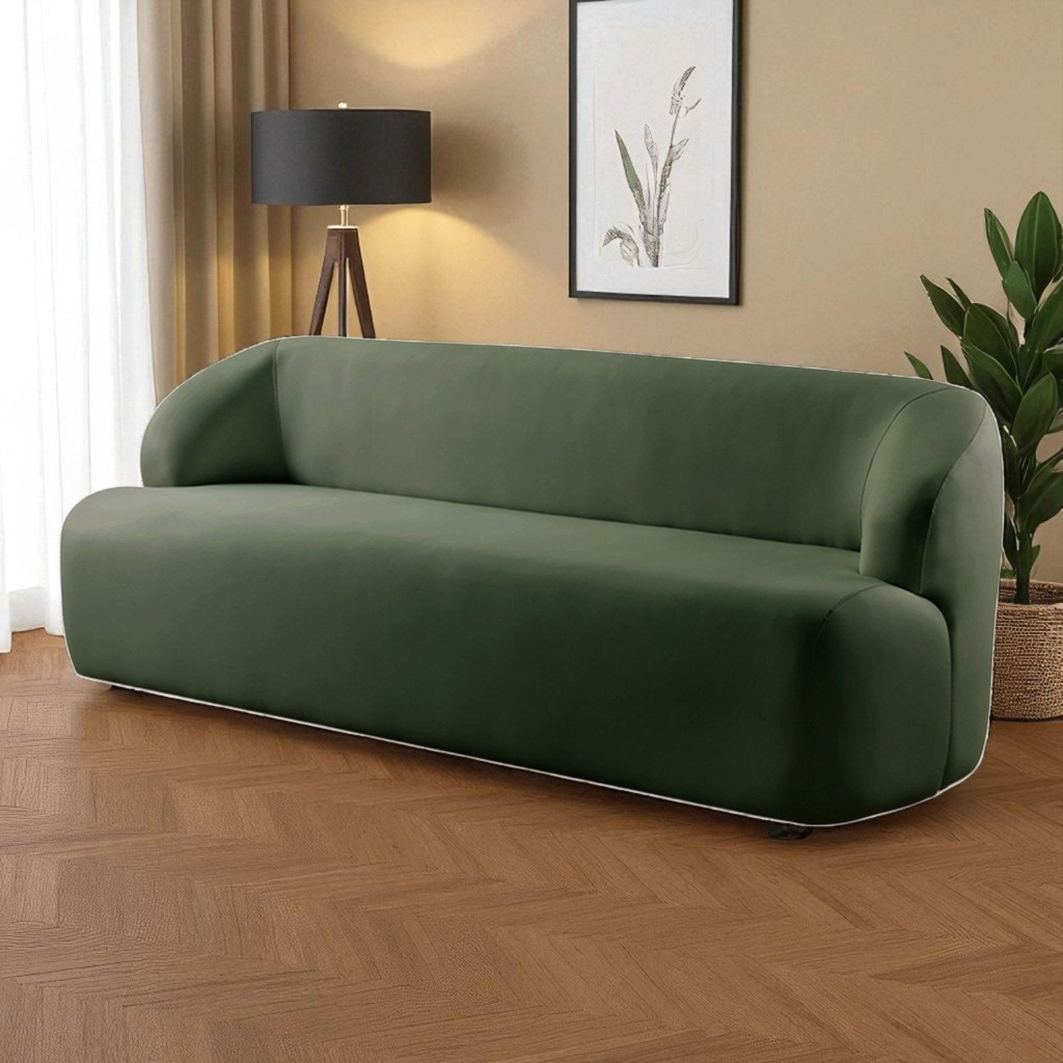 Sofá Fixo Noah 3 Lugares Luxo 2,20m Castellar Móbile Veludo Verde