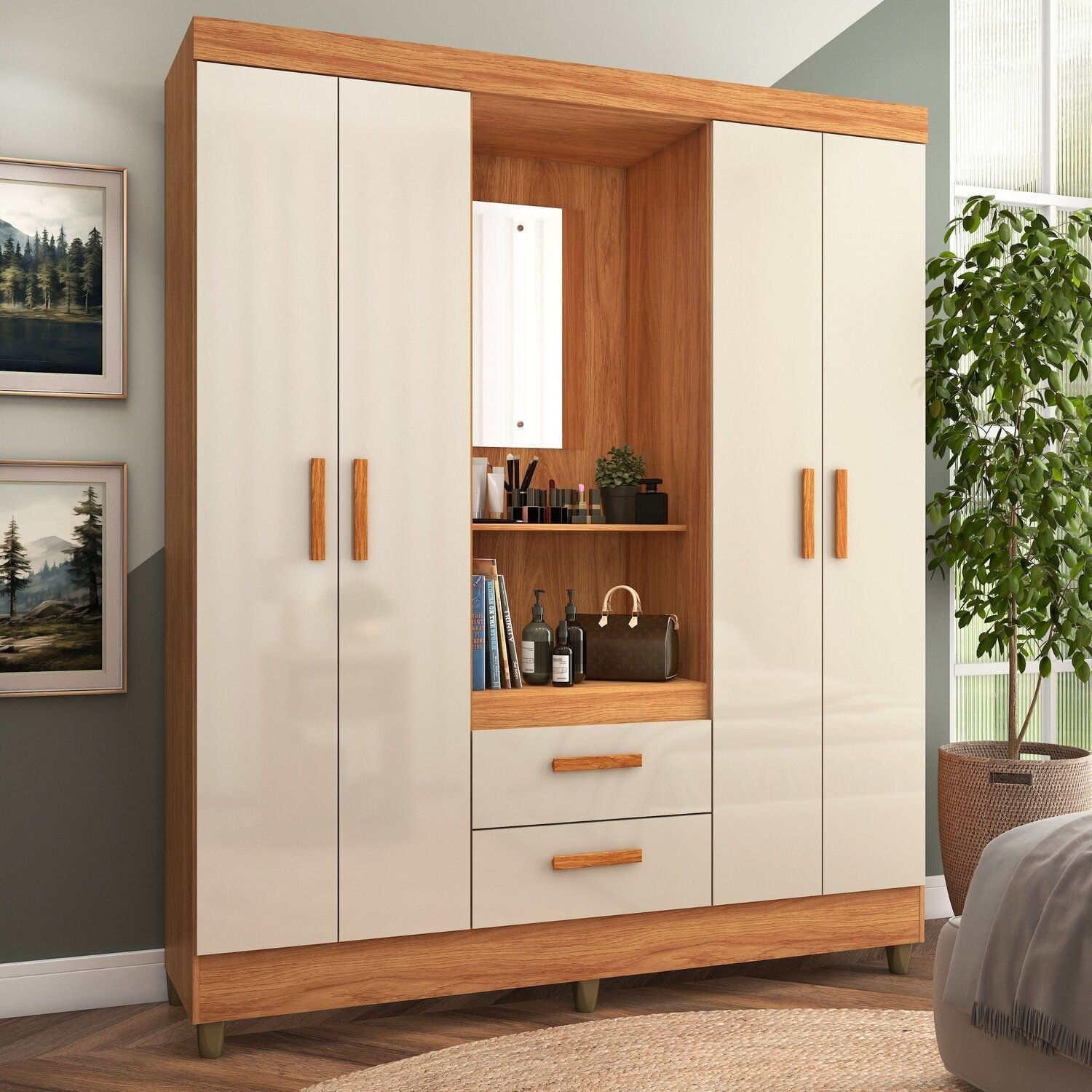 Guarda-roupa Capelinha 4 Portas 2 Gavetas Vetro Cinamomo/off White