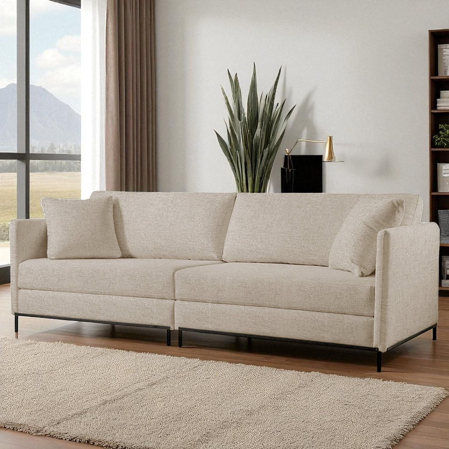 Sofá Fixo Ravi 3 Lugares Luxo 2,10m Castellar Móbile Linho Bege