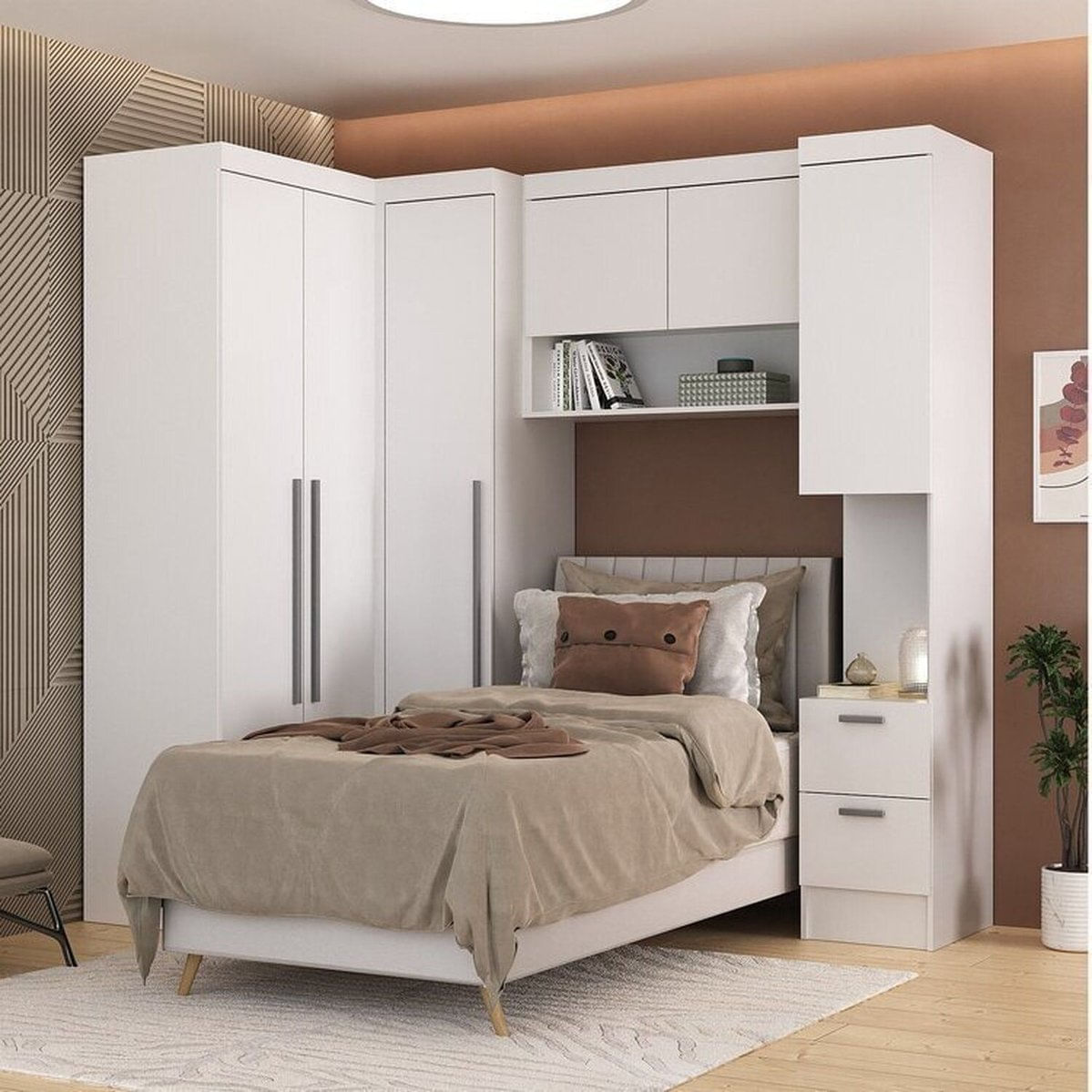 Guarda-roupa Modulado 6 Portas 6 Gavetas 4 Peças Viena Espresso Móveis Branco