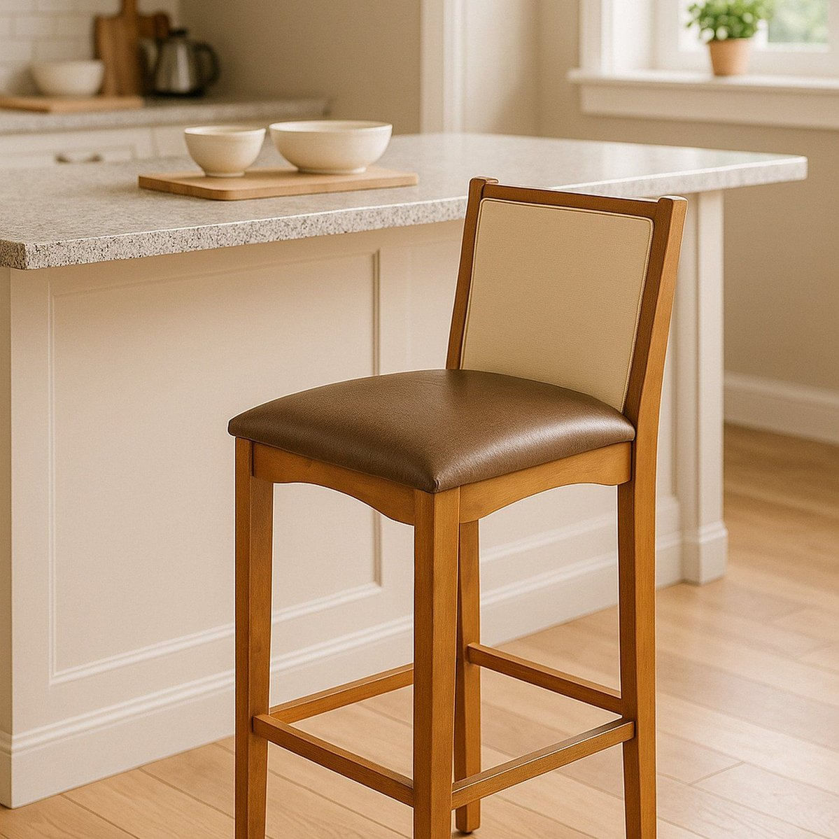 Banqueta Madeira Maciça Encosto Tela Sling Toscana Carvalho