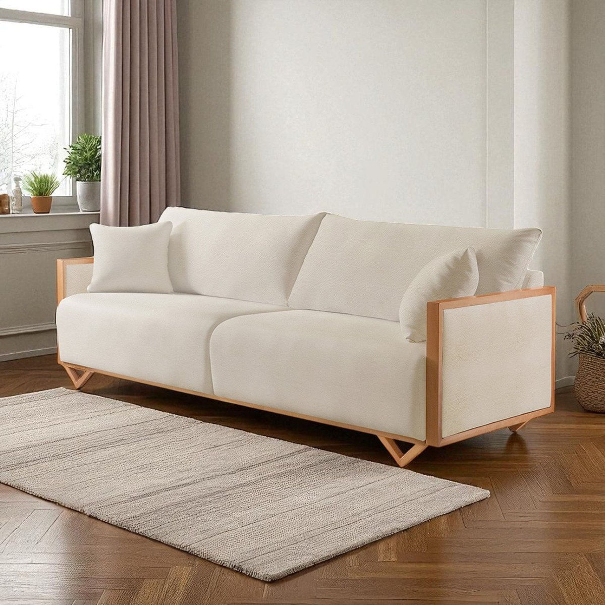 Sofá Fixo Lara 4 Lugares Luxo 2,70m Castellar Móbile Corino Off White