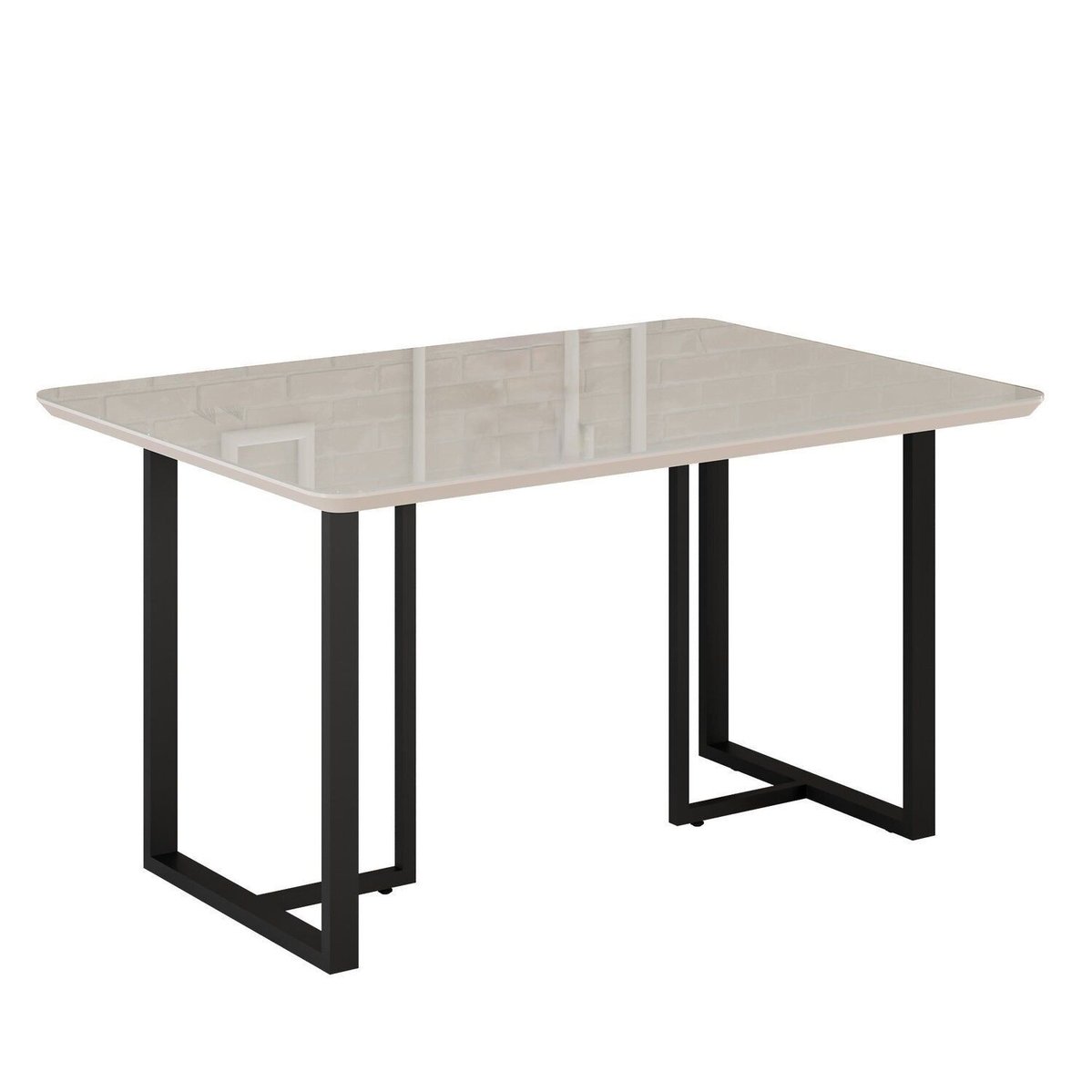 Mesa Para Sala De Jantar Retangular 120x90cm Mdf Com Vidro Lunna Preto Fosco / Off White