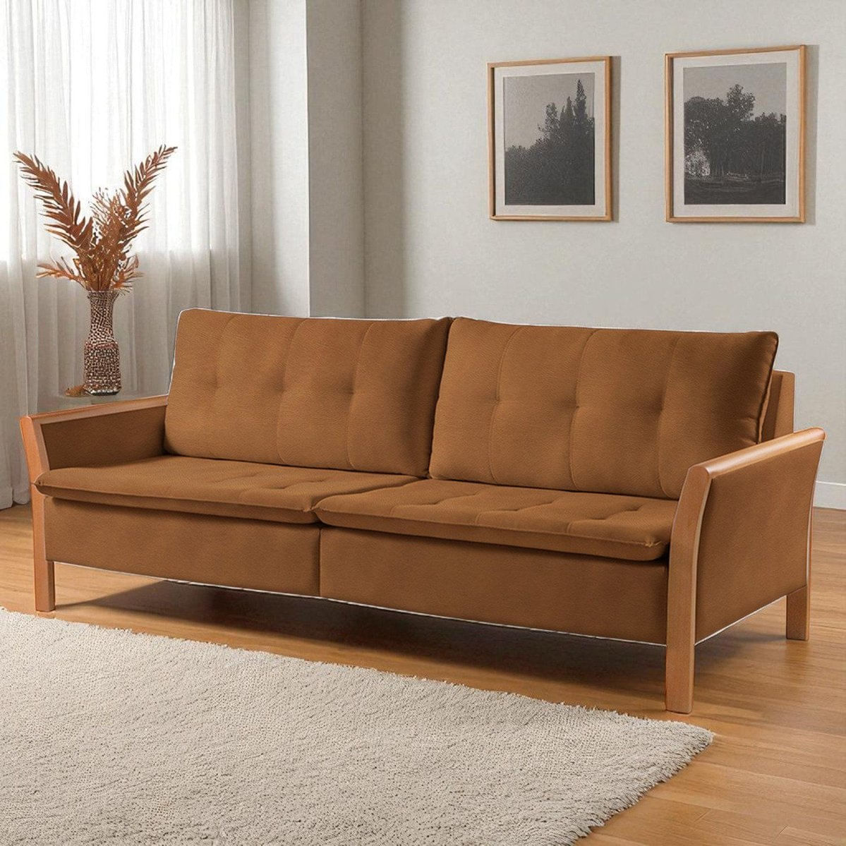 Sofá Fixo Matteo 4 Lugares Luxo 2,80m Castellar Móbile Corino Caramelo