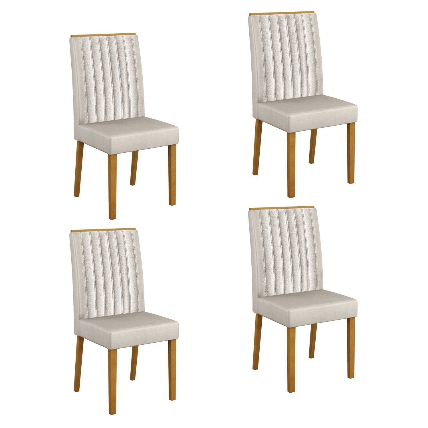 Kit 4 Cadeiras Para Sala De Jantar Pés Em Madeira Maciça Mari Palha/freijó