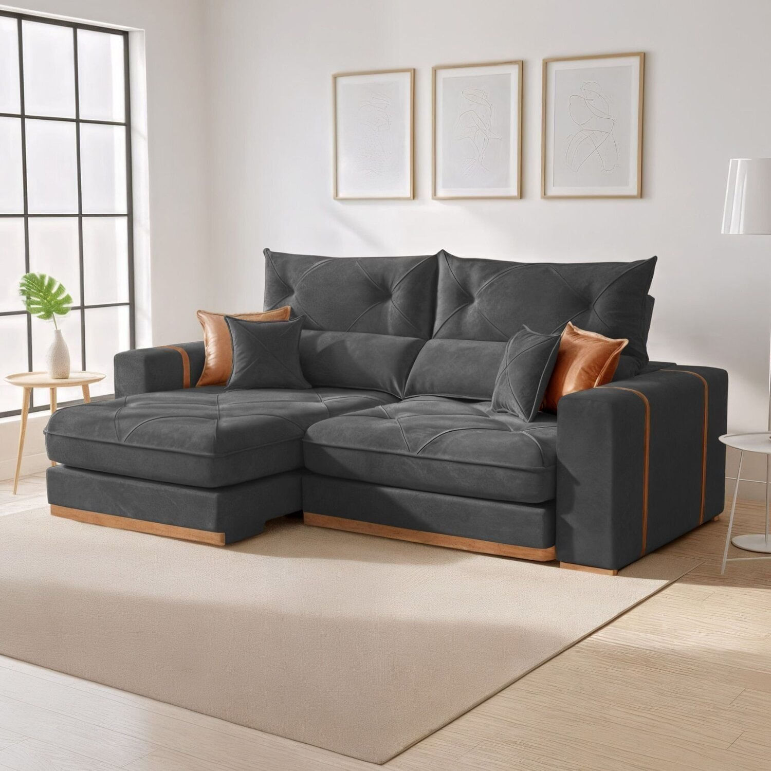 Sofá Retrátil E Reclinável Molas Ensacadas Pillow Top 25cm 3 Lugares 250cm Columbia Cinza