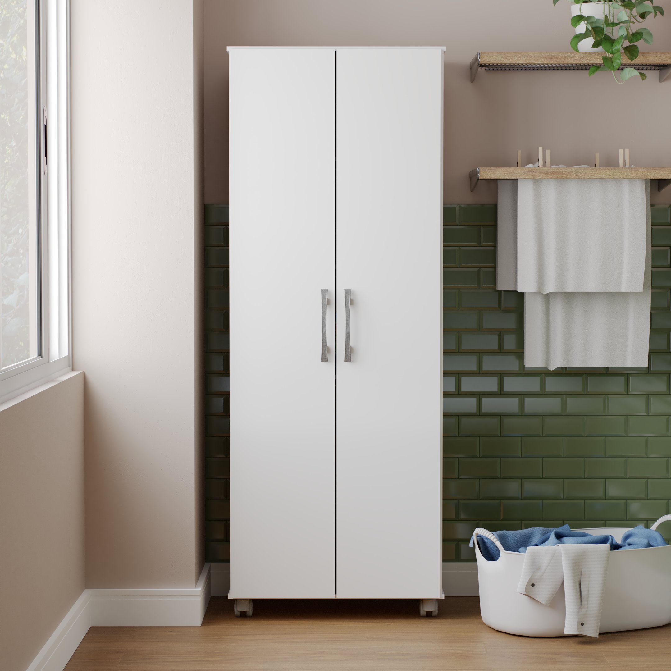 Armário Multiuso Suporte Vassouras Organizador Roma Yescasa Branco