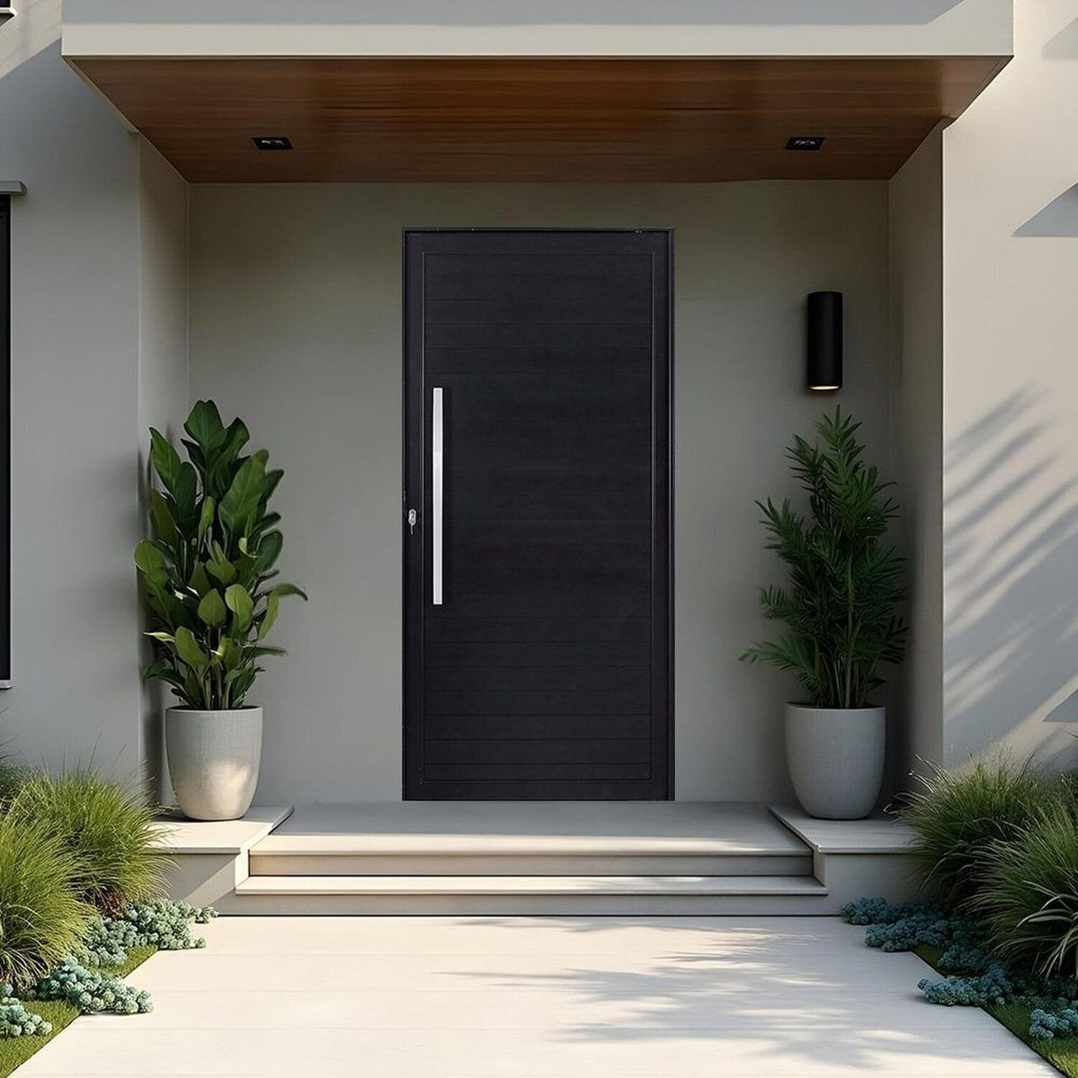 Porta Pivotante Lambri Liso E Puxador Cromado Magnum Preto