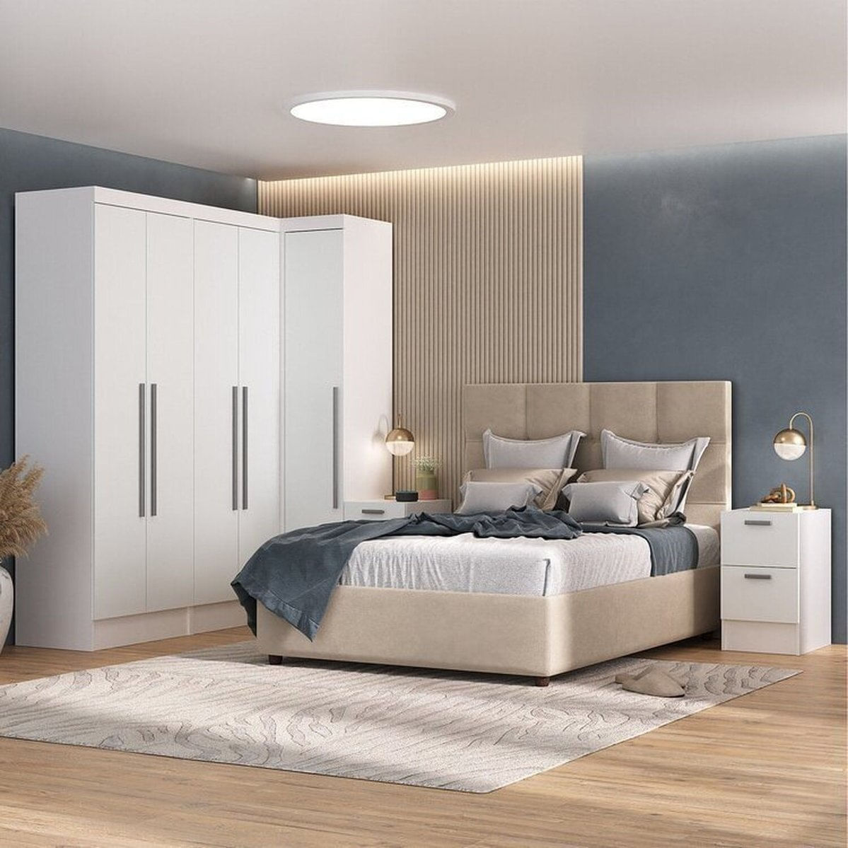 Guarda-roupa Modulado 5 Portas 8 Gavetas 5 Peças Viena Espresso Móveis Branco