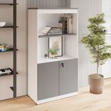 Estante Armário 160cm Para Escritório Com 2 Portas Puxadores Cava Corporate F5 Cinza Sagrado / Branco