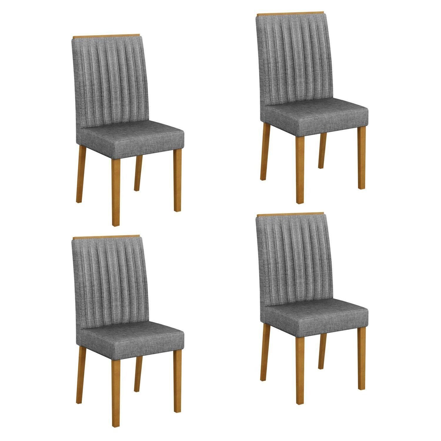 Kit 4 Cadeiras Para Sala De Jantar Pés Em Madeira Maciça Mari Prata/freijó