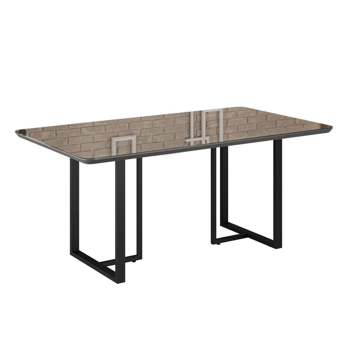 Mesa Para Sala De Jantar Retangular 160x90cm Mdf Com Vidro Lunna Preto Fosco / Grafite