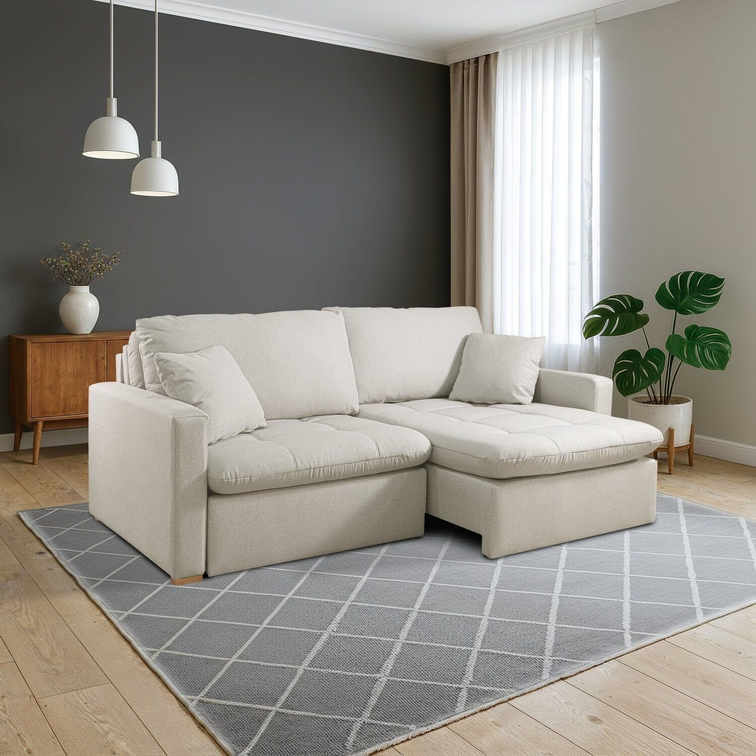 Sofá Retrátil E Reclinável 220cm Com Almofadas Decorativas Liv Espresso Móveis Bege Claro