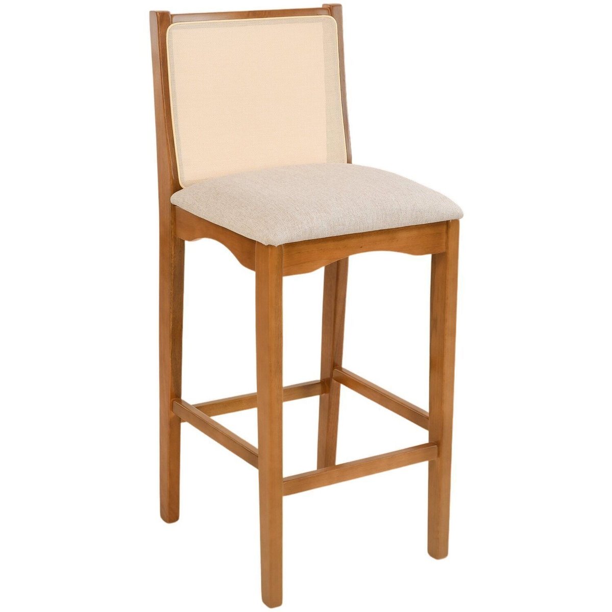 Banqueta Madeira Maciça Encosto Tela Sling Toscana Carvalho