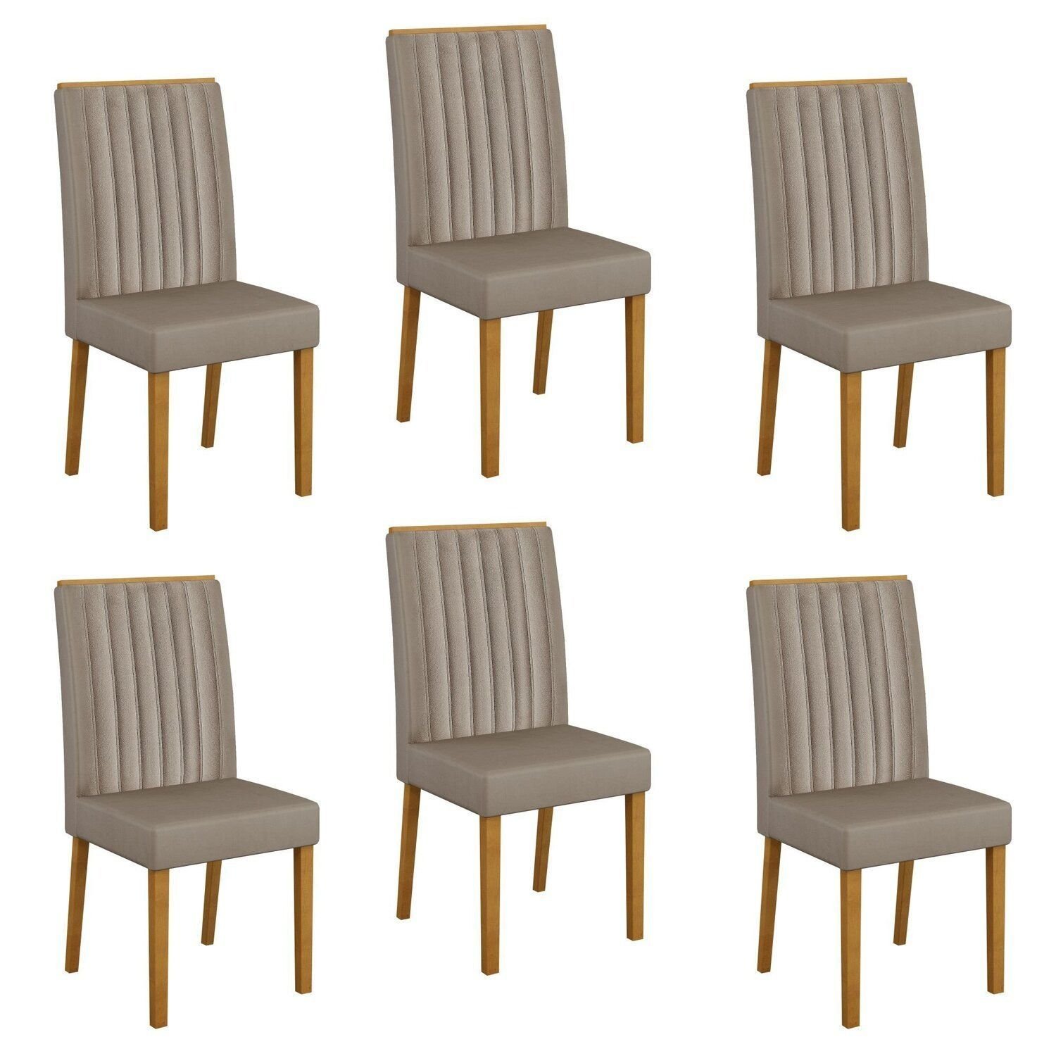 Kit 6 Cadeiras Para Sala De Jantar Pés Em Madeira Maciça Mari Prata