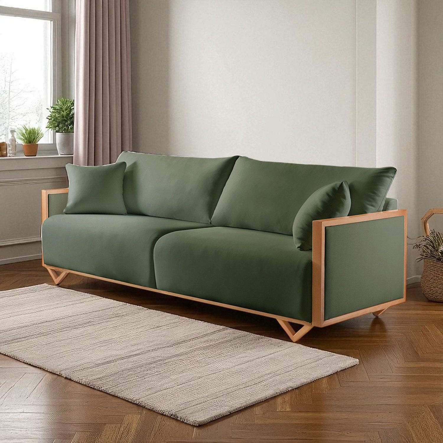 Sofá Fixo Lara 3 Lugares Luxo 2,10m Castellar Móbile Veludo Verde