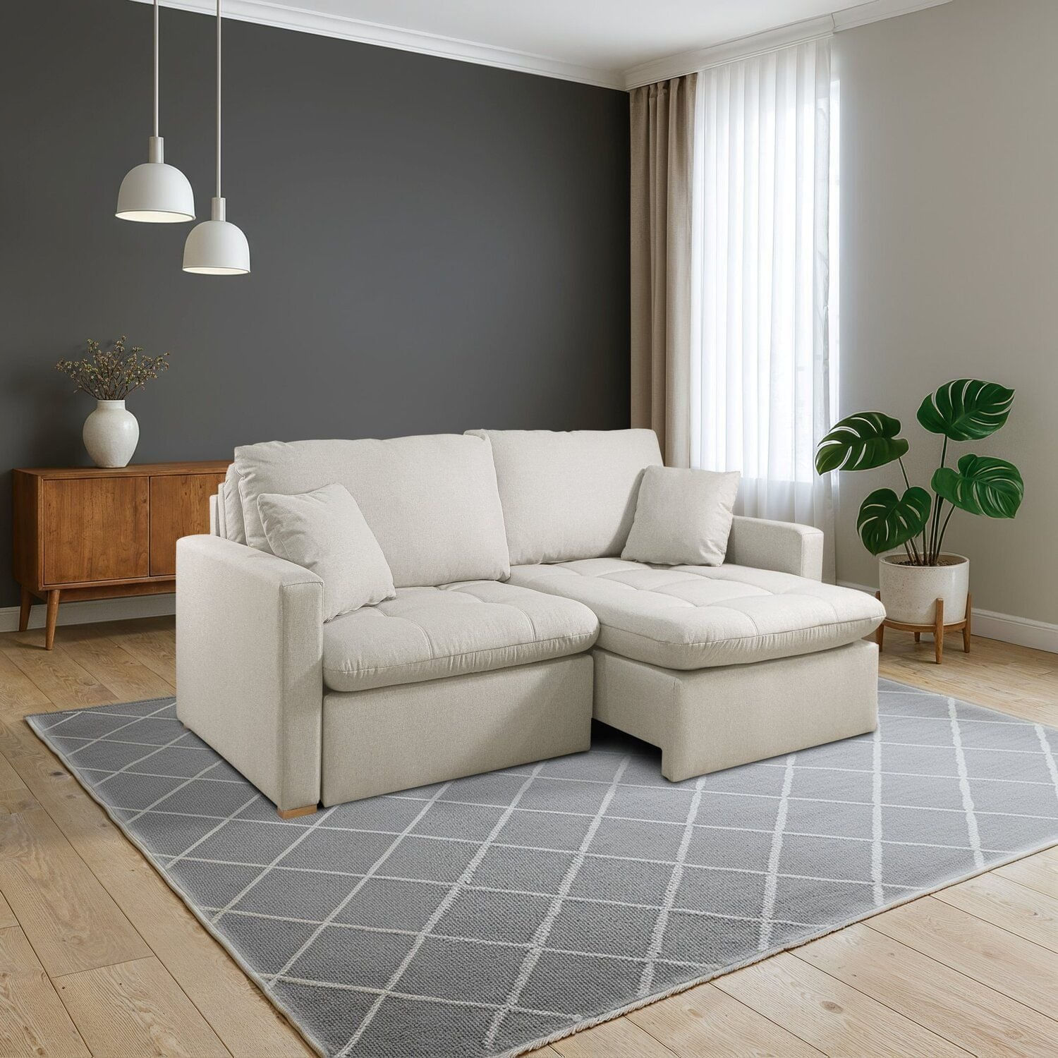 Sofá Retrátil E Reclinável 200cm Com Almofadas Decorativas Liv Espresso Móveis Bege Claro